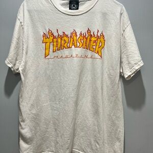 Thrasher Magazine T-Shirt‎ Sz M Fire Flame White Tee Rave.No size Tag on it